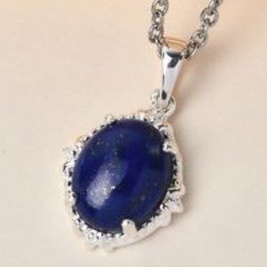 Genuine Denim Lapis Solitaire Pendant SS Necklace and matching Bracelet Set NWT